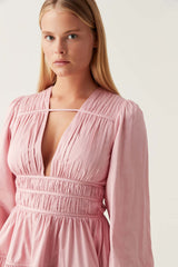 VALERIE FALLINGWATER RUCHED MINI DRESS IN PINK