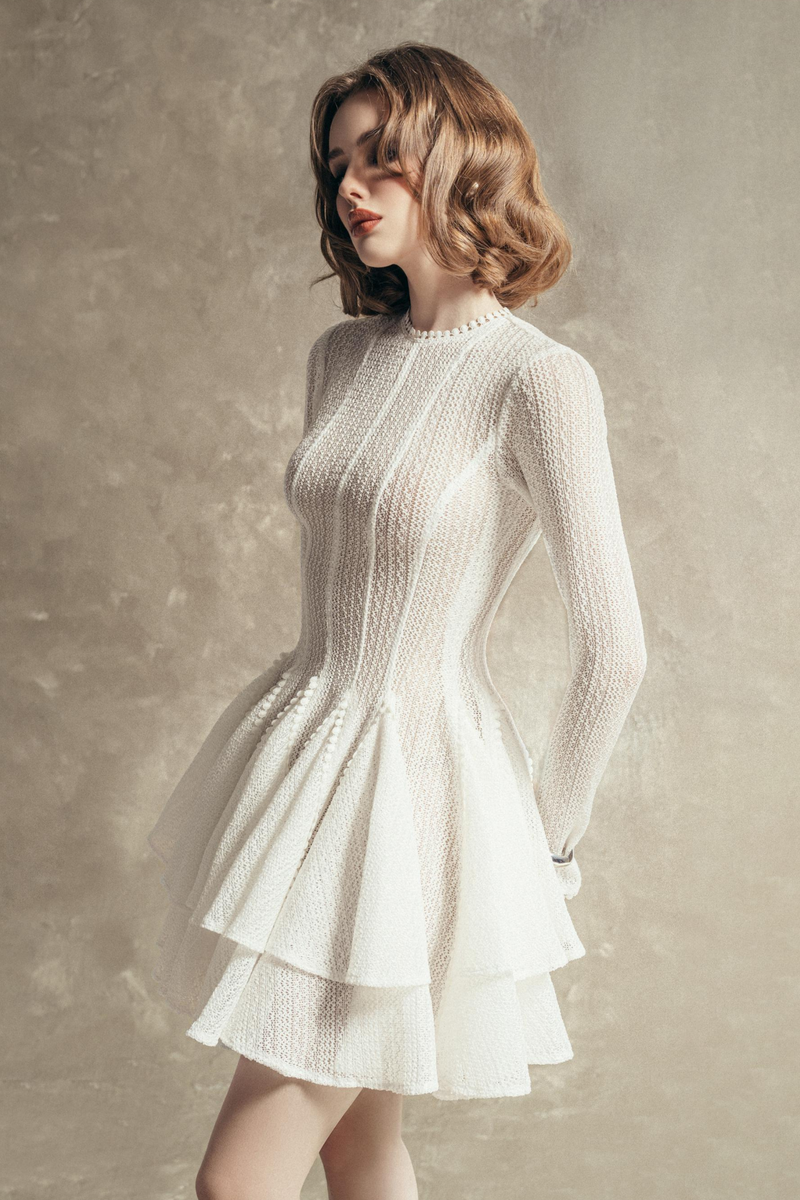 GIANA Long Sleeve Crochet Mini Dress