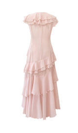 RUFFLED MAXI DRESS IN PALE PINK