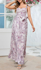 CROIX PURPLE FLORAL PRINTED MAXI DRESS