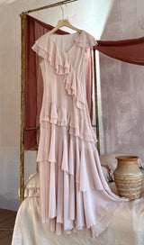 RUFFLED MAXI DRESS IN PALE PINK