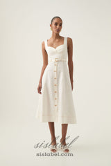 sweetheart neckline belted midi dress in ivory