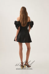 Etta flower strapless mini dress in black