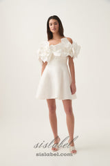 Etta flower strapless mini dress in ivory