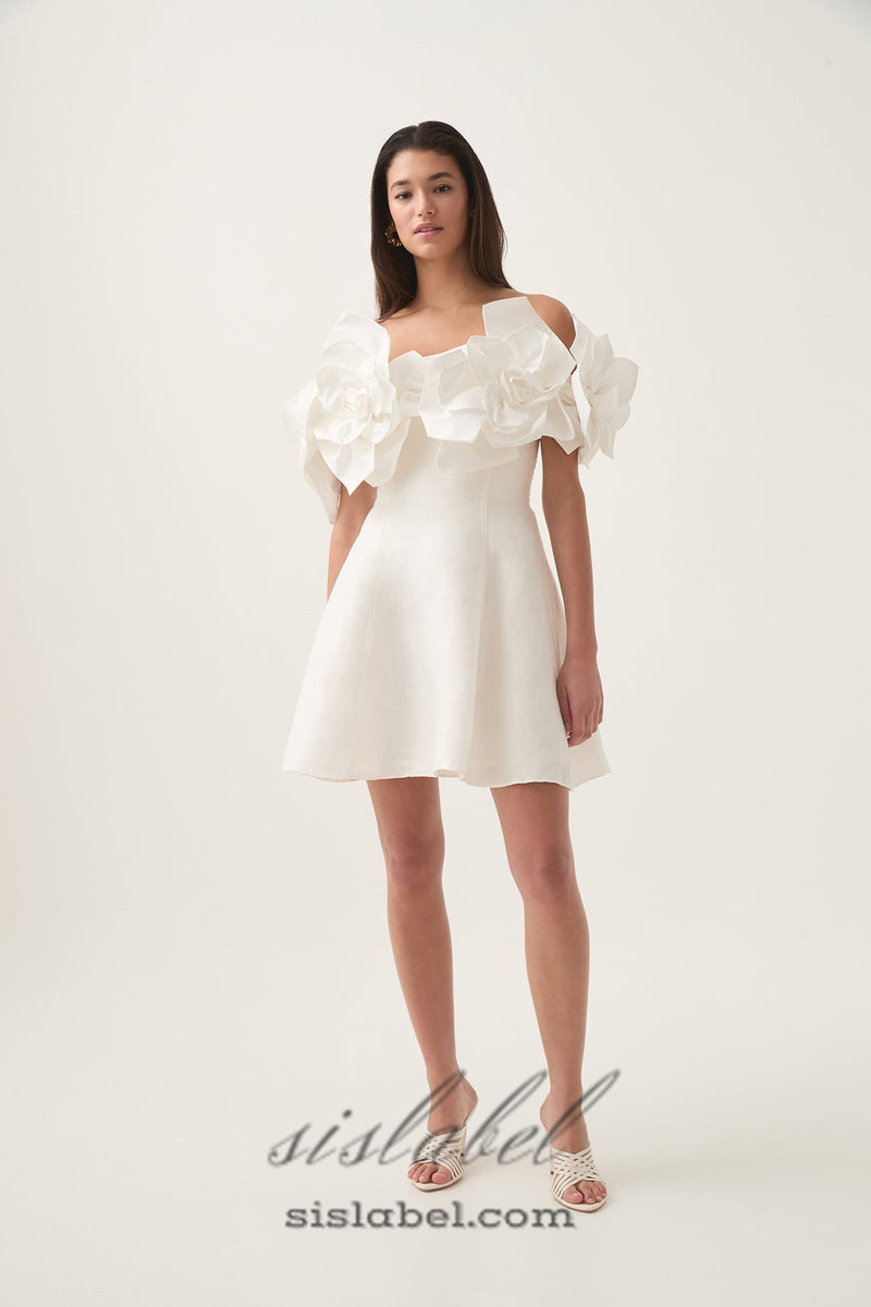 Etta flower strapless mini dress in ivory