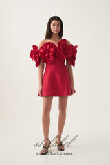 Etta flower strapless mini dress in red