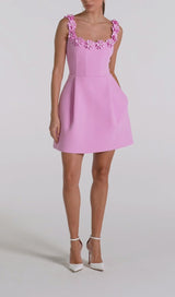 3D FLOWER NECK MINI DRESS IN PINK