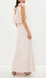 PETITE SHOULDER DETAIL COWL BACK MAXI DRESS