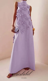 ANNONA PURPLE FLOWER EMBELLISHED MAXI DRESS