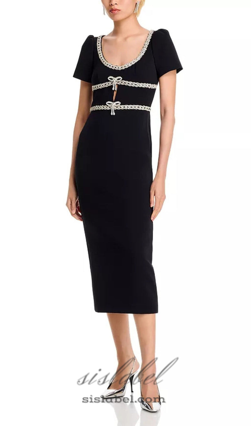 CREPE DIAMANTE MIDI DRESS