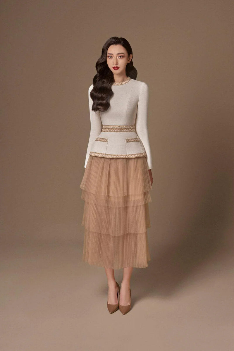 Kaity Layered Skirt set in beige