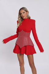 Keilani Red Long Sleeve Mini Bodysuit