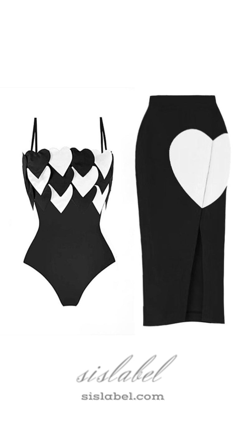 WHITE HEART EMBELLISHED SWIMSUIT