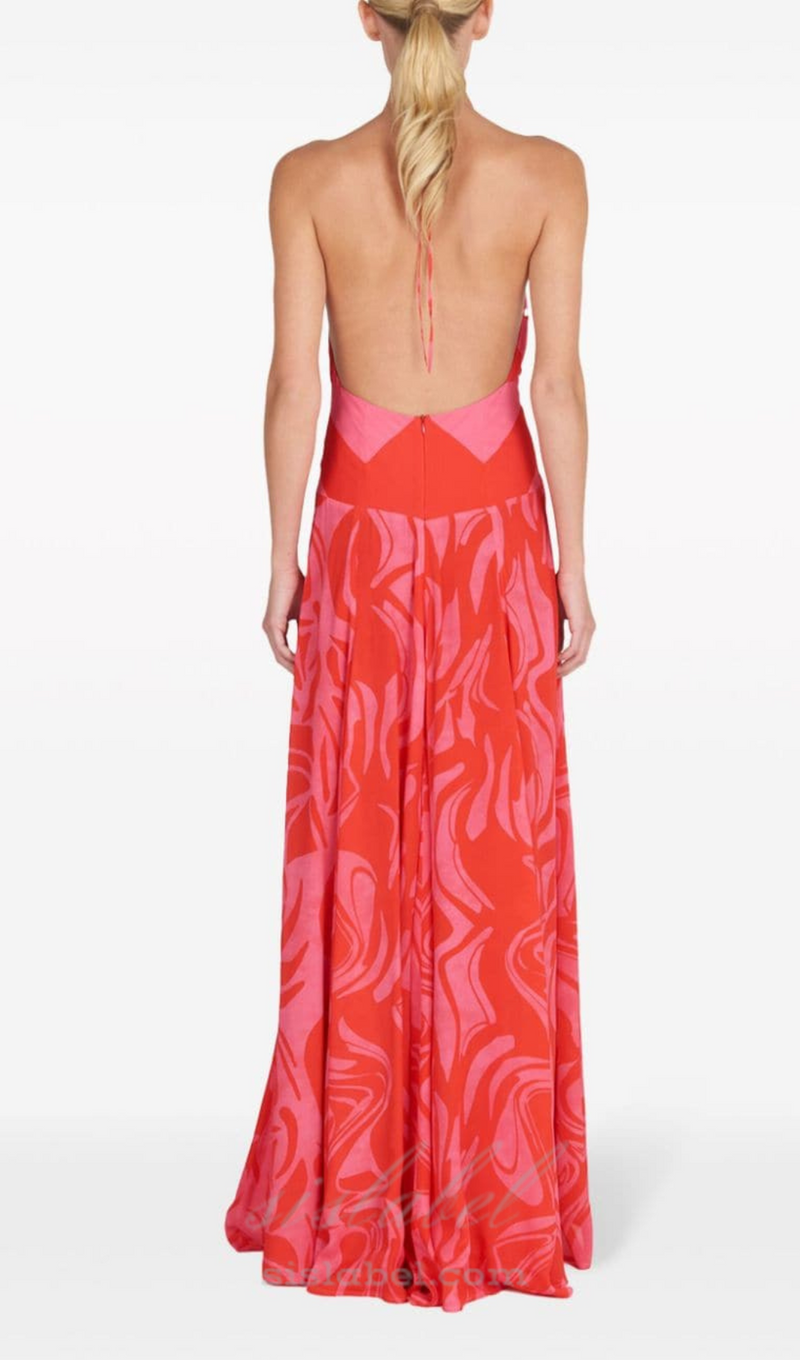 ALISON FLOWER DETAIL HALTERNECK MAXI DRESS IN BRIGHT RED