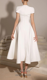 MYRNA SQUARE NECKLINE A-LINE MIDI DRESS IN WHITE