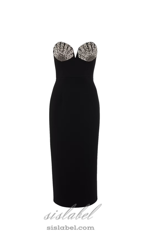 Cordelia Diamond-Embellished Midi Dress in black