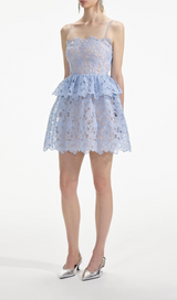 OLGA LACE LAYER CUTOUT MINI DRESS IN BLUE