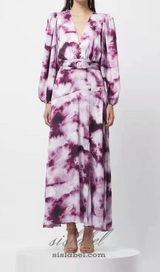 SUSANNA FUCHSIA BELTED TIE-DYED SATIN MAXI DRESS