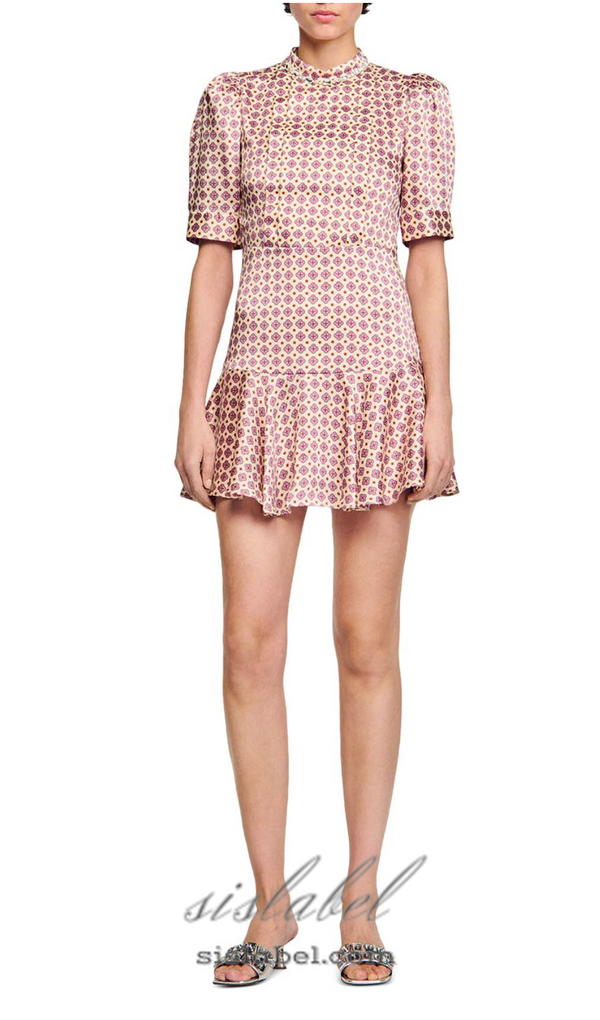 JAYANI PRINTED PUFF SLEEVE MINI DRESS IN PINK