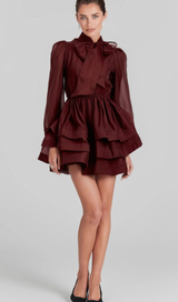 Élodie tiered flared mini dress in Red