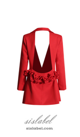 ELAINE DACRE BACK CUTOUT FLOWER BLAZER IN RED