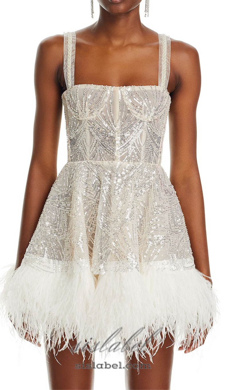 STACEY WHITE BEADED BUSTIER MINI DRESS