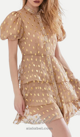 polka Dot Layered Print Mini Dress in kahki