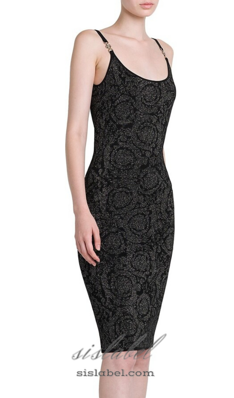 BAROCCO JACQUARD KNITTED MIDI DRESS IN BLACK