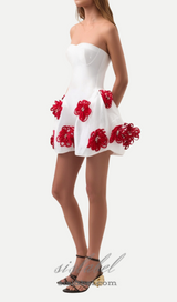 alaniade white 3d flower puffy mini dress