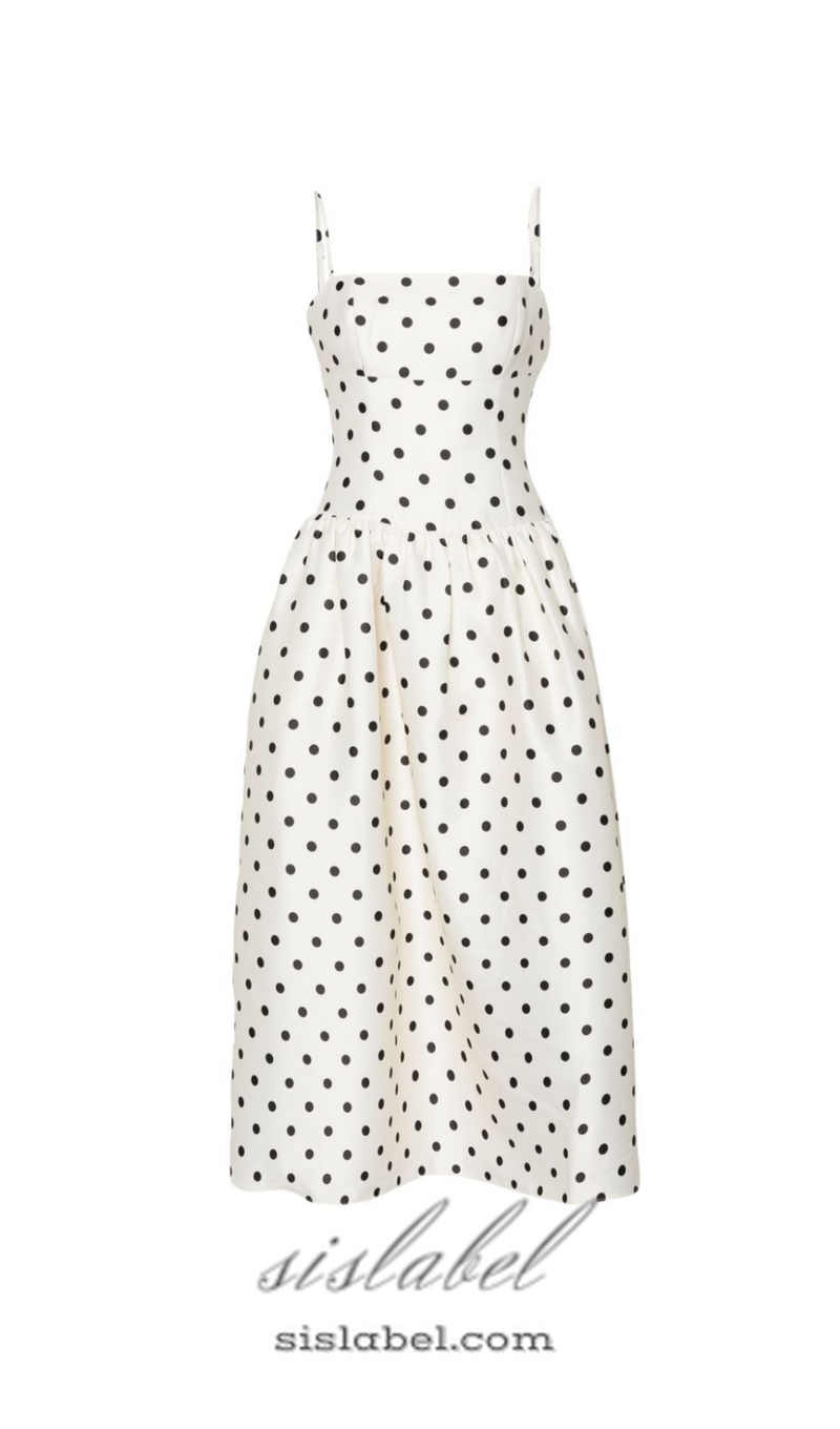 ULA CREAM POLKA DOT TAFFETA MIDI DRESS