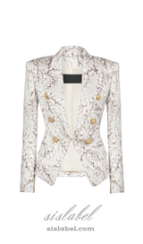 6-button satin jacket with Redcurrant print