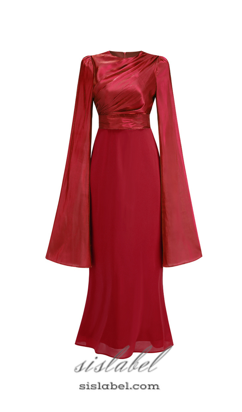 MARCIA TRUMPET SLIT SLEEVE BODYCON MAXI DRESS IN RED