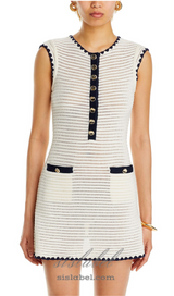 PANDORA 8-BUTTON WHITE SLEEVELESS CROCHET MINI DRESS