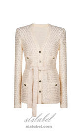 sequin knit v-neck cardigan in beige