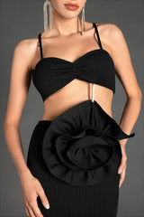 MACRALLI STRAP 3D FLOWER BANDAGE DRESS IN BLACK