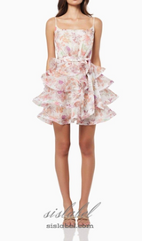 AMANDA MULTICOLOR FLORAL PRINTED RUFFLE MINI DRESS