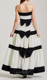 FAITHE WHITE STRAPLESS STRIPED BOWKNOT MAXI DRESS