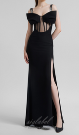 Sleeveless Corset maxi Dress in black