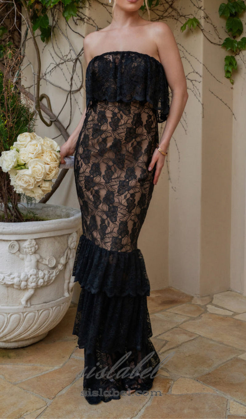 Carlin layer lace maxi dress in black