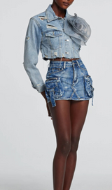 Alaiao Torn Flower Denim Jacket in Blue