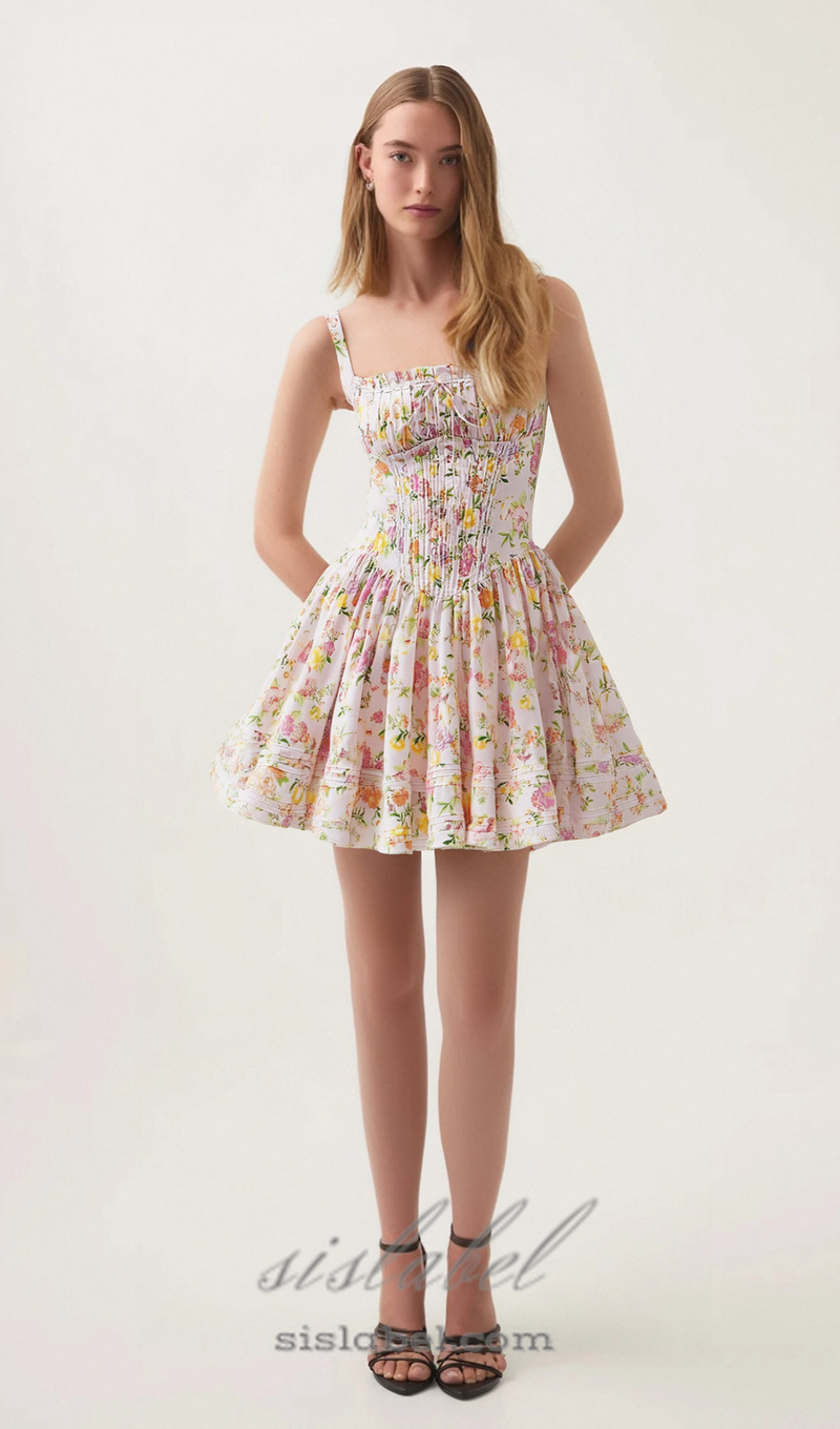 Pink Meadow Print Cotton Mini Dress