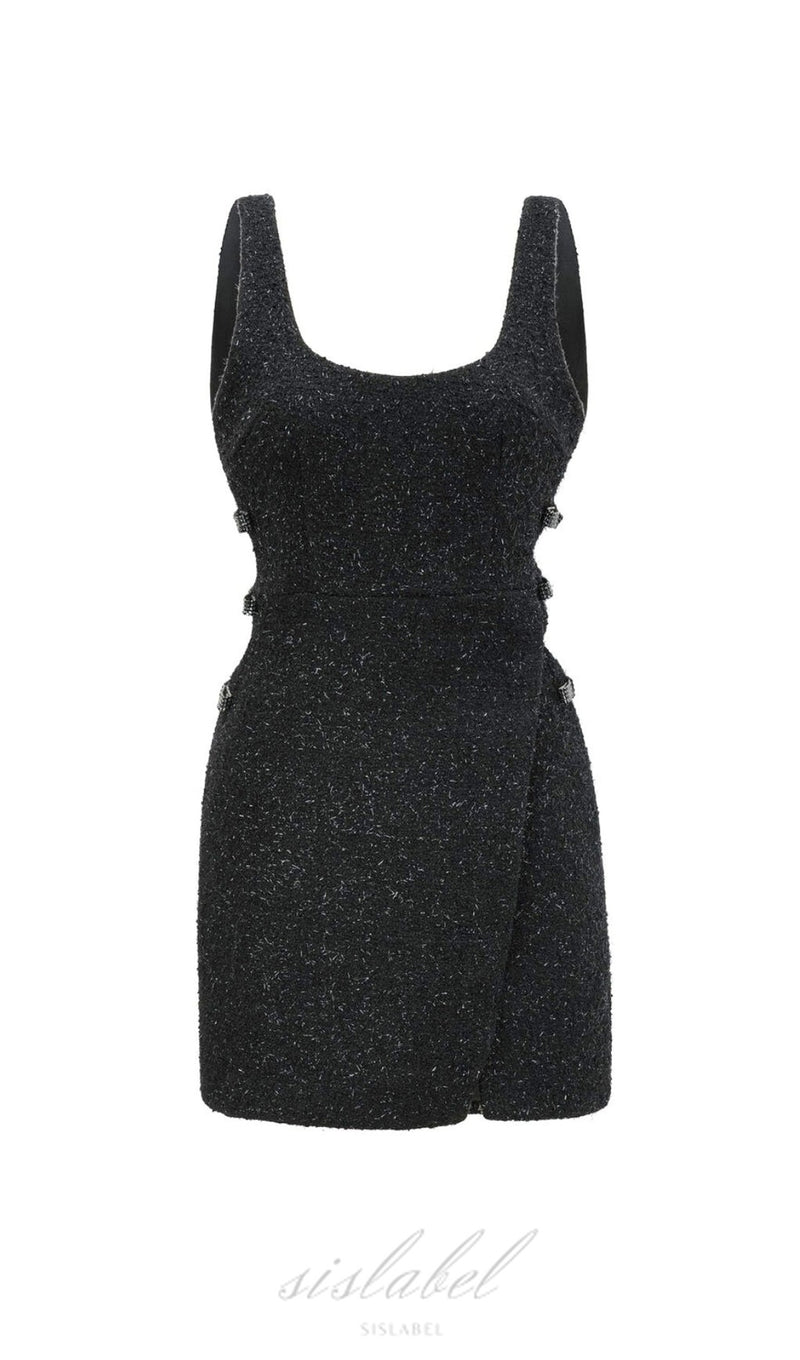 ROBE MINI DÉCOUPÉE AVEC NŒUD, NOIR