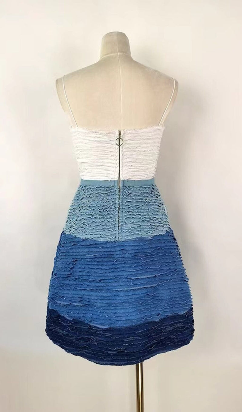 BLUE RIPPLE SUSPENDER MINI DRESS