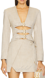 ALTHEA BEIGE CUT OUT BLAZER WITH METAL BUTTON