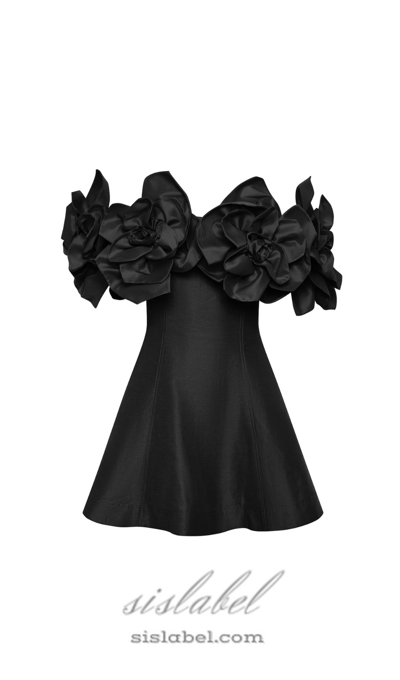 Etta flower strapless mini dress in black