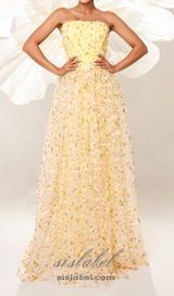 DIANA STRAPLESS FLORAL EMBELLISHED MAXI DRESS IN YELLOW