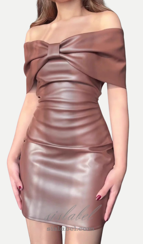 Bow Leather strapless mini Dress