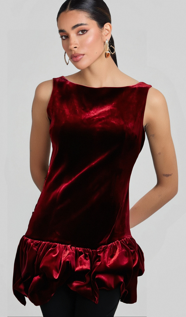 Marion red peplum-hem velvet mini dress