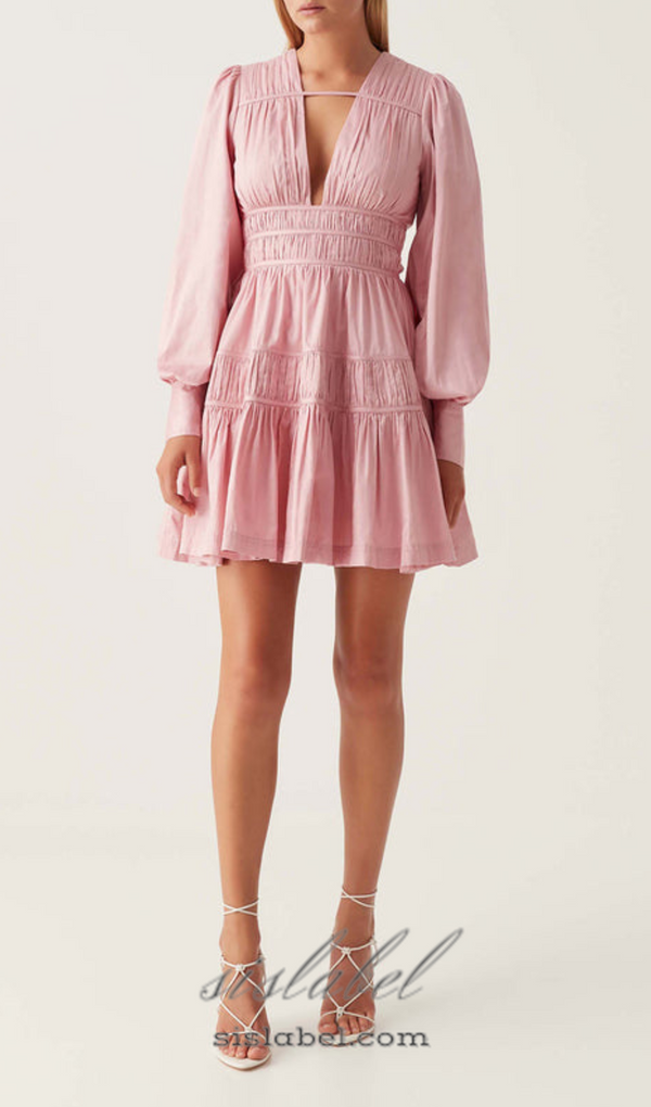 VALERIE FALLINGWATER RUCHED MINI DRESS IN PINK