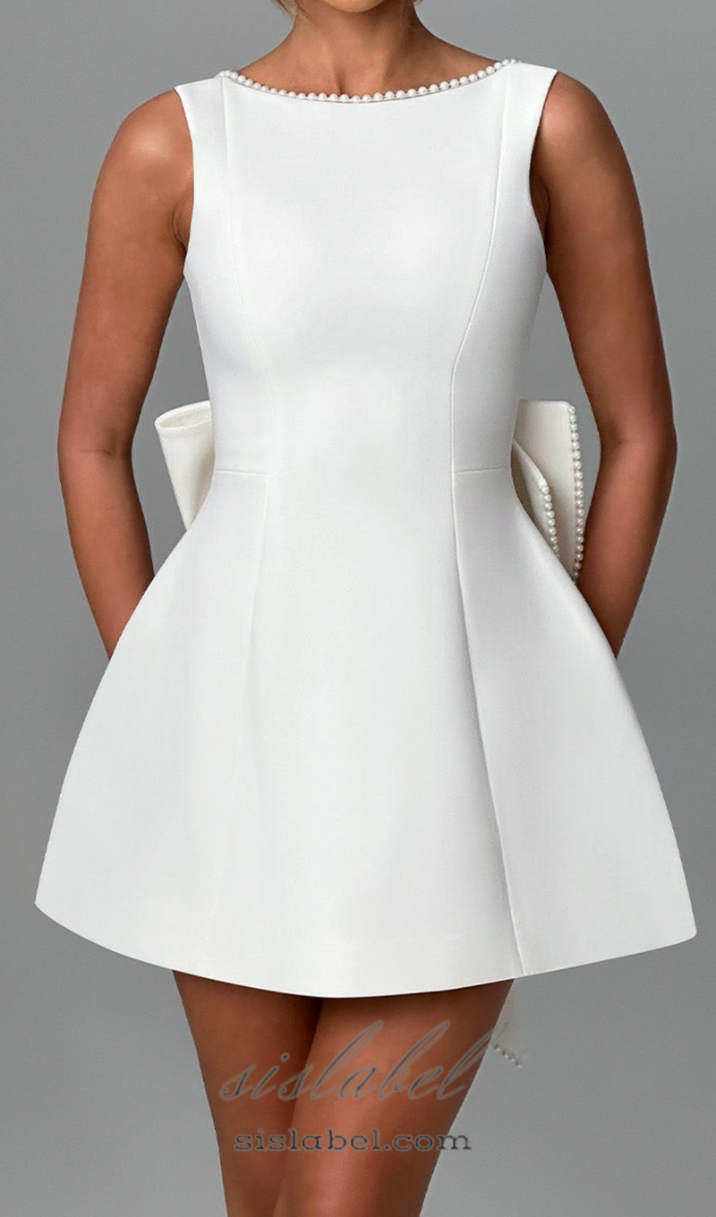 TRISTA BOWKNOT PEARL BACKLESS MINI DRESS IN WHITE